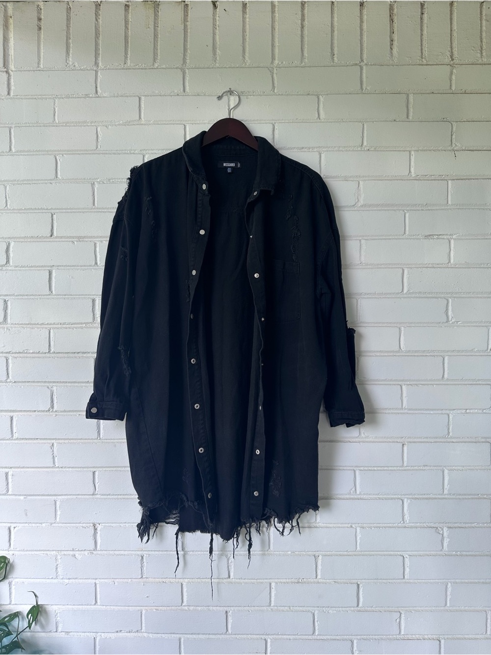 Missguided + Black Distressed Lightweight Shirt Jacket - Size 10